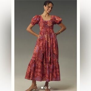 Farm Rio x Anthropologie Puff-Sleeve Smocked Maxi Dress Size XS